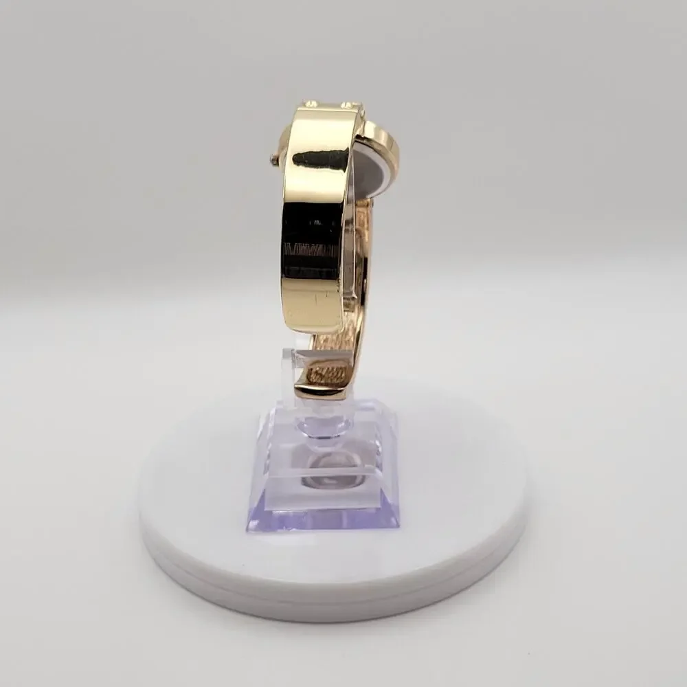 Embassy Womens Gold Tone Bangle Cuff Quartz Watch White Dial Gold Numerals